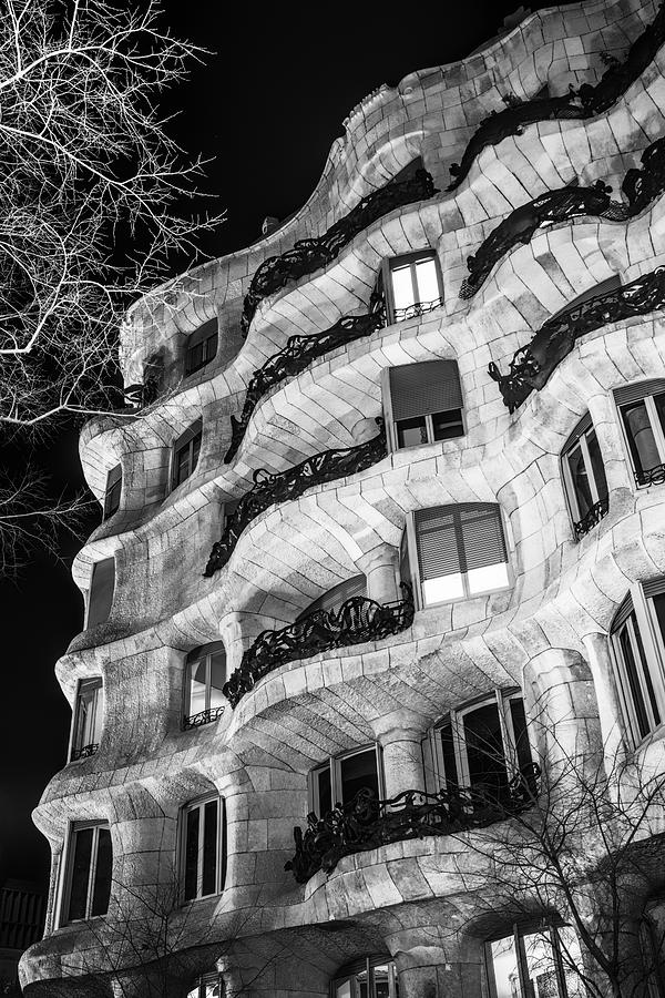 Barcelona Photograph - La Pedrera Night by Joan Carroll