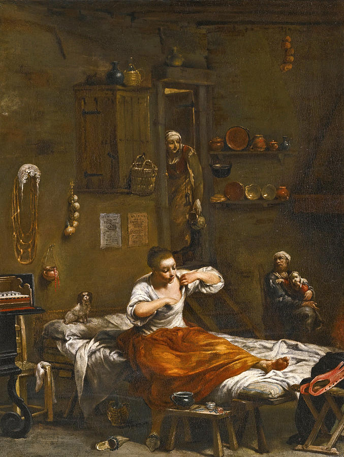 La Pulce or the Flea Hunt Painting by Giuseppe Maria Crespi