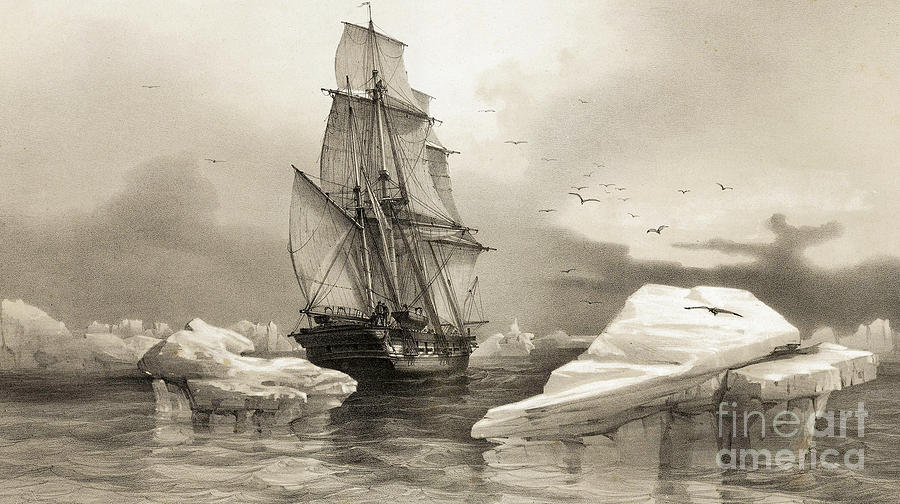 La Recherche near Bear Island, 1838 Drawing by Francois Auguste Biard