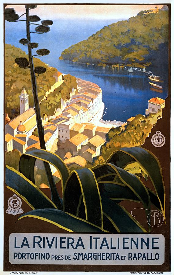 Italian Riviera Painting - La Riviera italienne, travel poster for ENIT, ca. 1920 by Vintage Printery