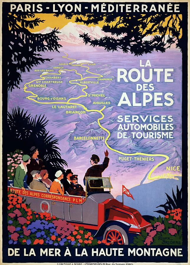 La route des Alpes, travel poster 1920 Painting by Vincent Monozlay