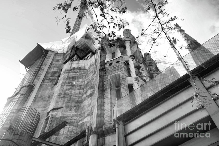 La Sagrada Familia Angles BW Photograph by Chuck Kuhn