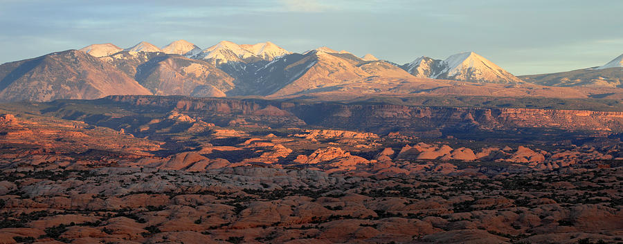 La Sal mountains at sunset in Arches National park Photograph by Pierre Leclerc Photography