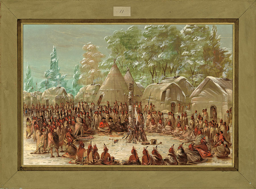 George Catlin Painting - La Salles Party Feasted in the Illinois Village by George Catlin