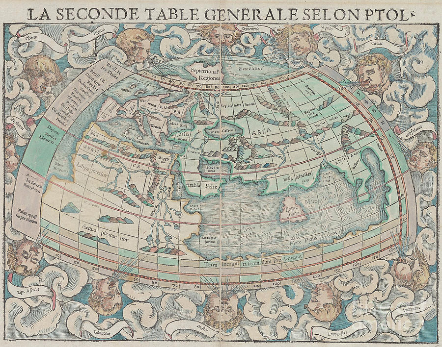 La seconde table generale selon Ptol map Sebastian Munster 1552 Photograph by Rick Bures