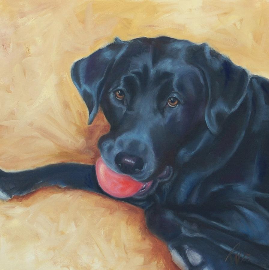 Dog Painting - Lab with Ball by Pet Whimsy  Portraits