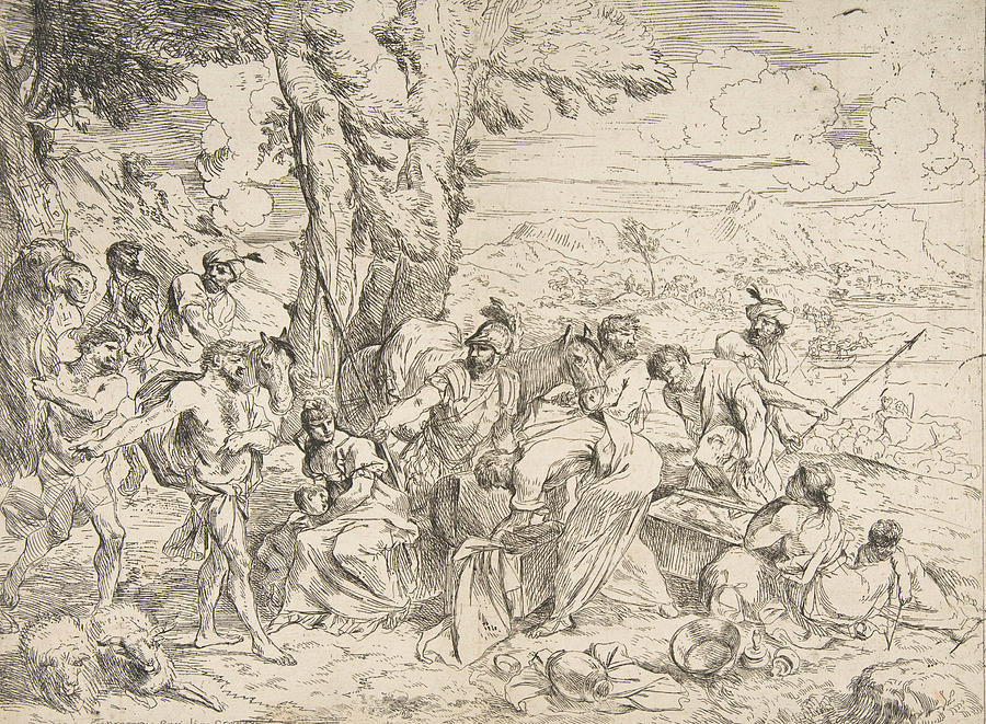 Laban searching for idols among Jacobs possessions Relief by Giovanni Benedetto Castiglione