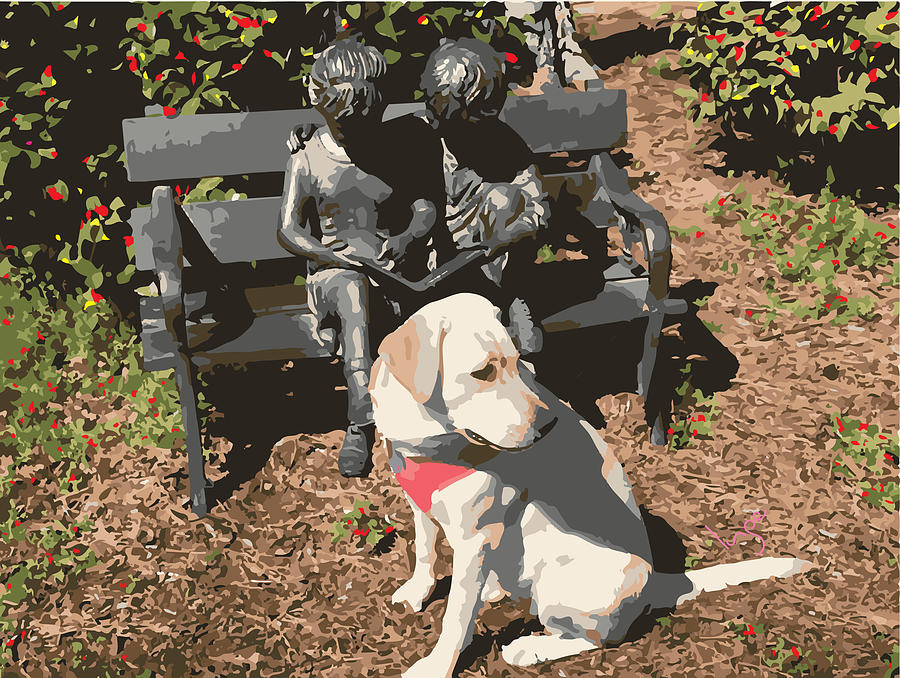Dog Digital Art - Labrador dog in sculpture park by Inge Lewis