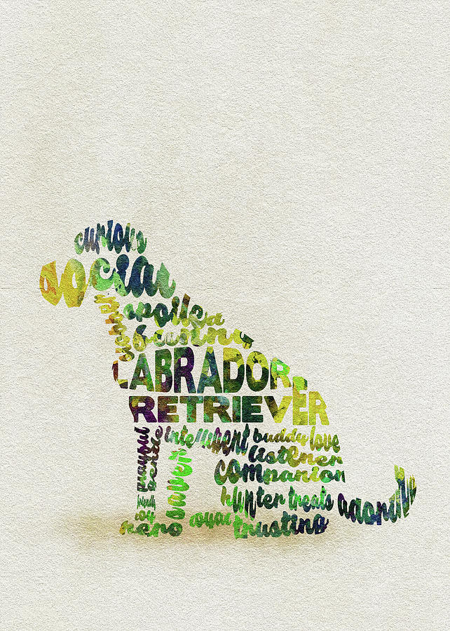 Labrador Retriever Watercolor Painting / Typographic Art Painting by Inspirowl Design