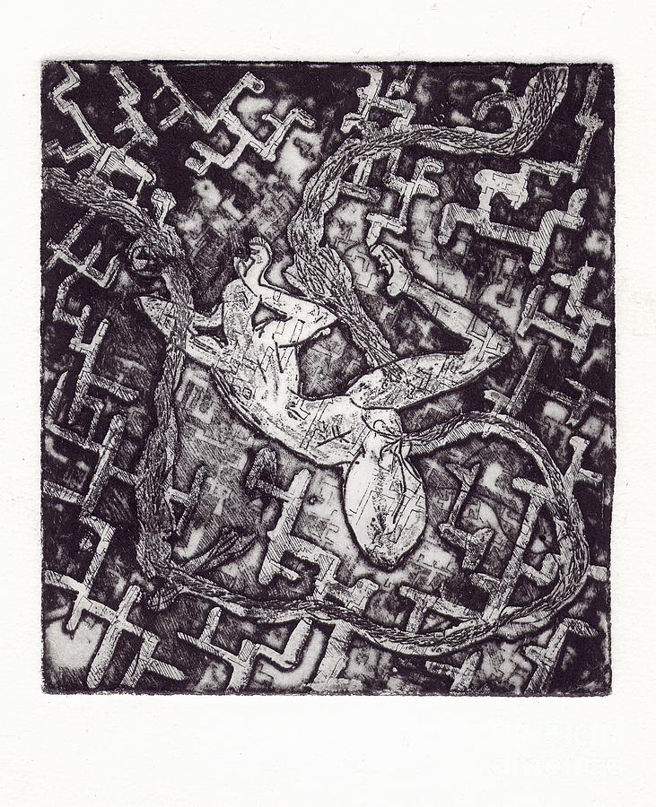 Rope Painting - Labyrinth...etching by Line Arion