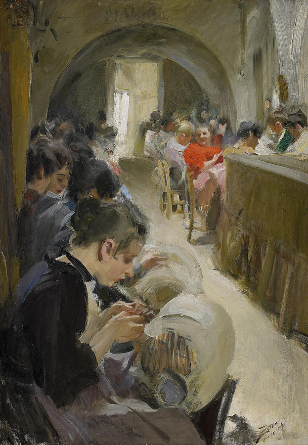 Lace-making in Venice Painting by Anders Zorn