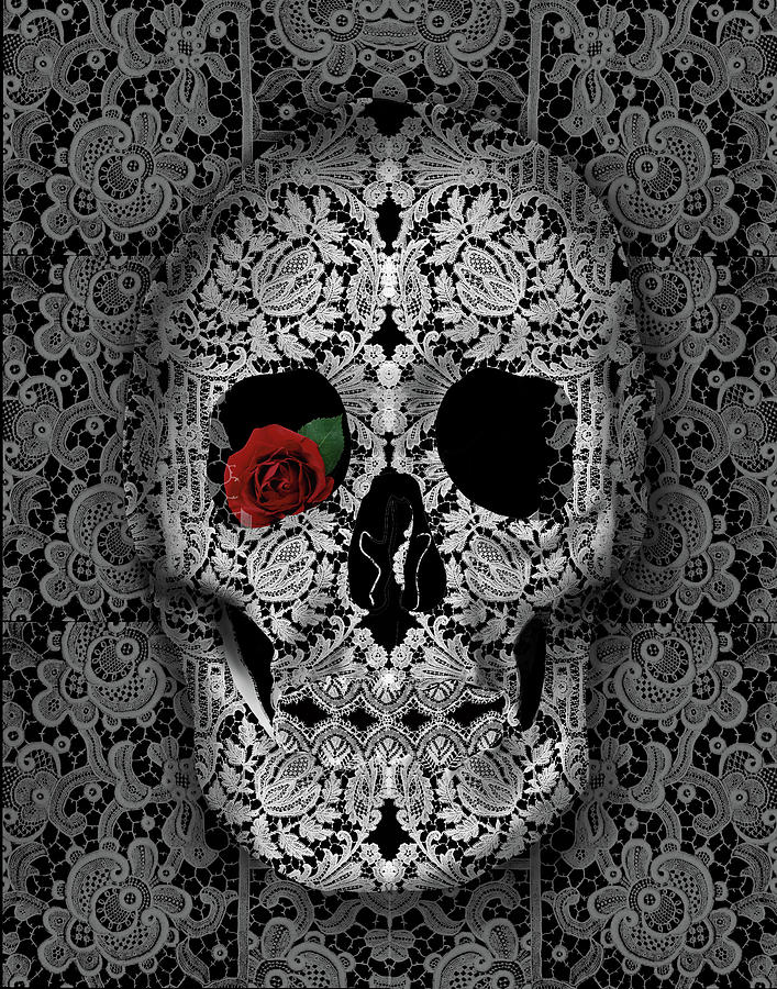 Lace Skull Black Painting by Bekim M