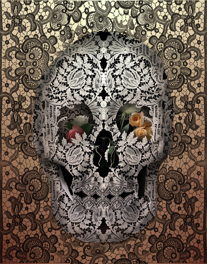 Lace Skull Sepia Painting by Bekim M