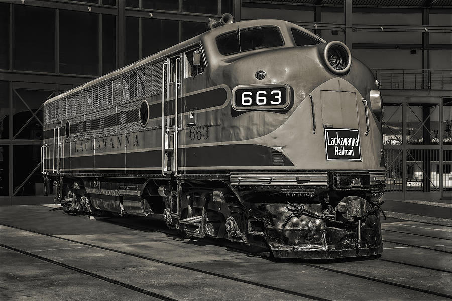 Lackawanna 663 Railroad Train BW Photograph by Susan Candelario
