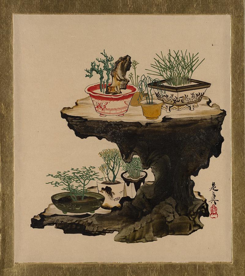 Lacquer Paintings of Various Subjects Bonsai Painting by Shibata Zeshin