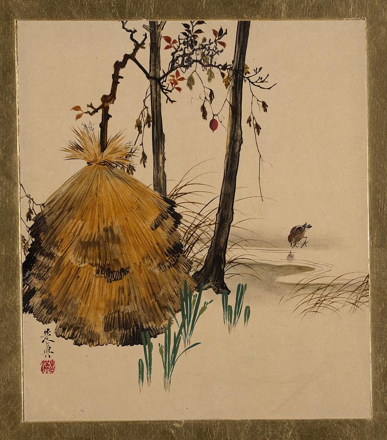 Lacquer Paintings of Various Subjects Snow Shelter for a Tree with Sparrow Painting by Shibata Zeshin