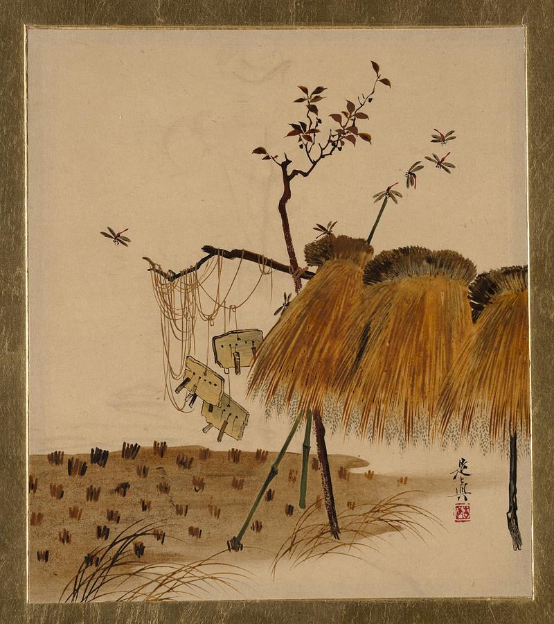 Lacquer Paintings of Various Subjects Stack of Rice and Dragonflies Painting by Shibata Zeshin