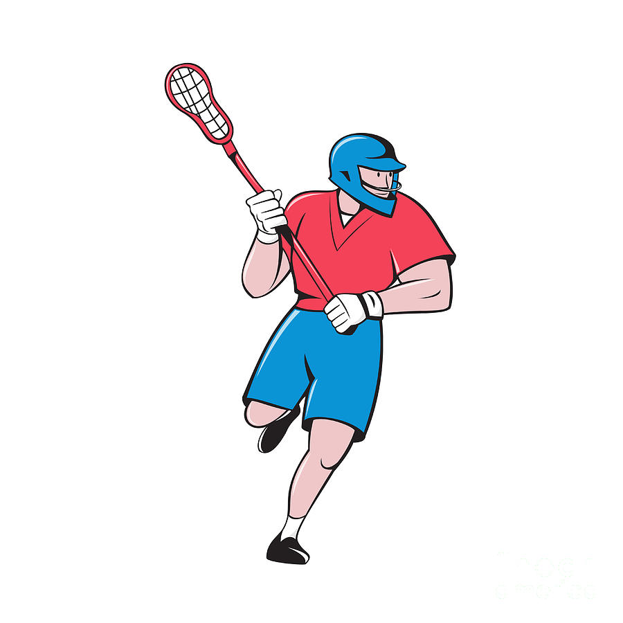 Lacrosse Player Crosse Stick Running Isolated Cartoon Digital Art by