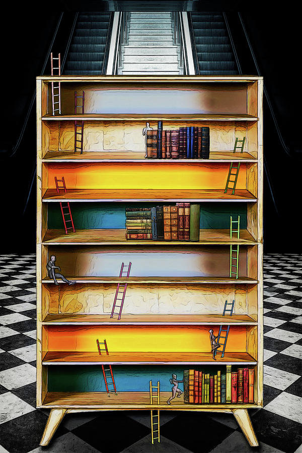 Book Digital Art - Ladder of Success in the Bookcase of Life by John Haldane