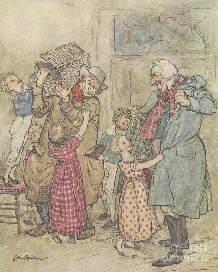 Laden with toys and presents Drawing by Arthur Rackham
