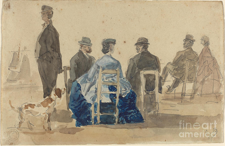 Ladies And Gentlemen Seated On The Beach With A Dog Drawing By Eug?ne ...