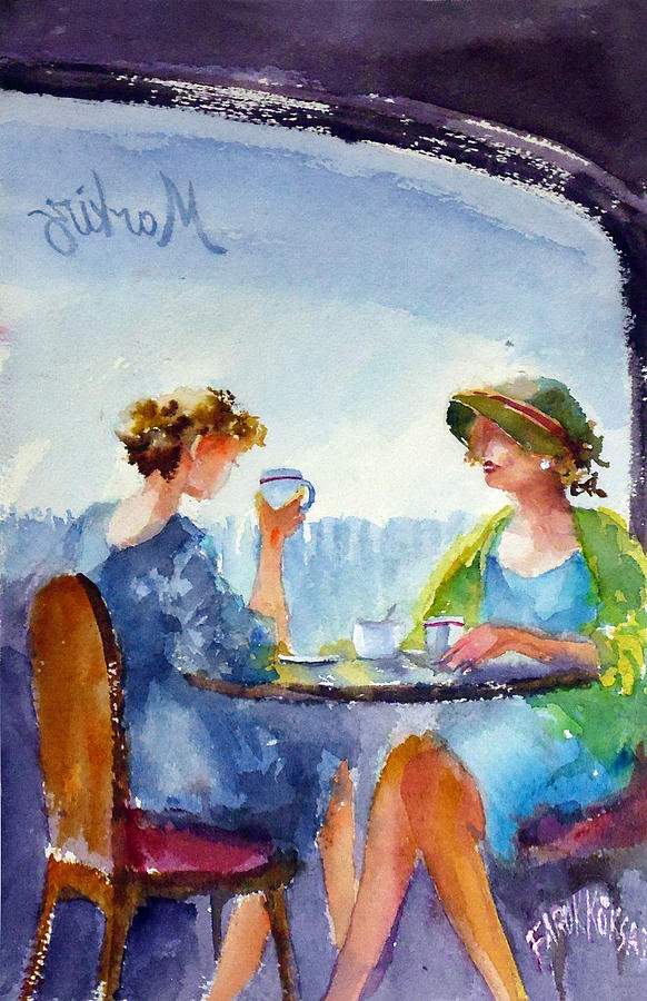 Ladies at cafe... Painting by Faruk Koksal