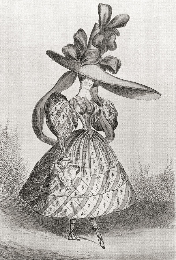 Hat Drawing - Ladies Fashion In 1828, Wasp Waist by Vintage Design Pics