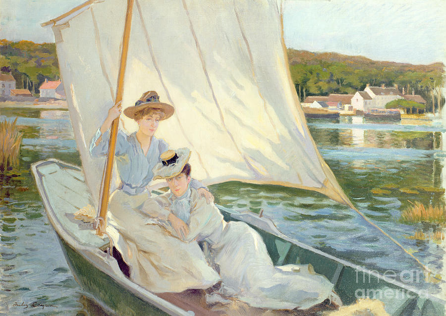 Ladies In A Sailing Boat Painting by Jules Cayron