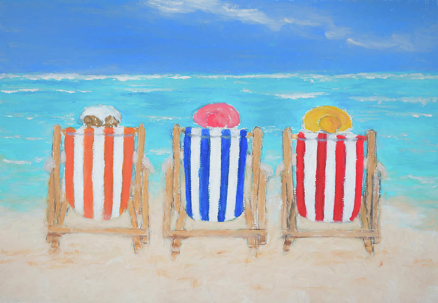 Ladies in Deckchairs Painting by Laura Richards