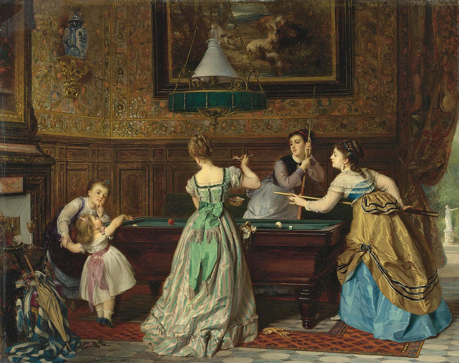 Ladies Playing Billiards Painting by Charles Edouard Boutibonne