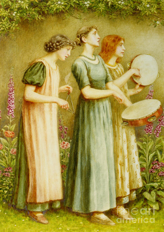 Beautiful Virtuous Girls playing vintage Painting by Vintage Collectables