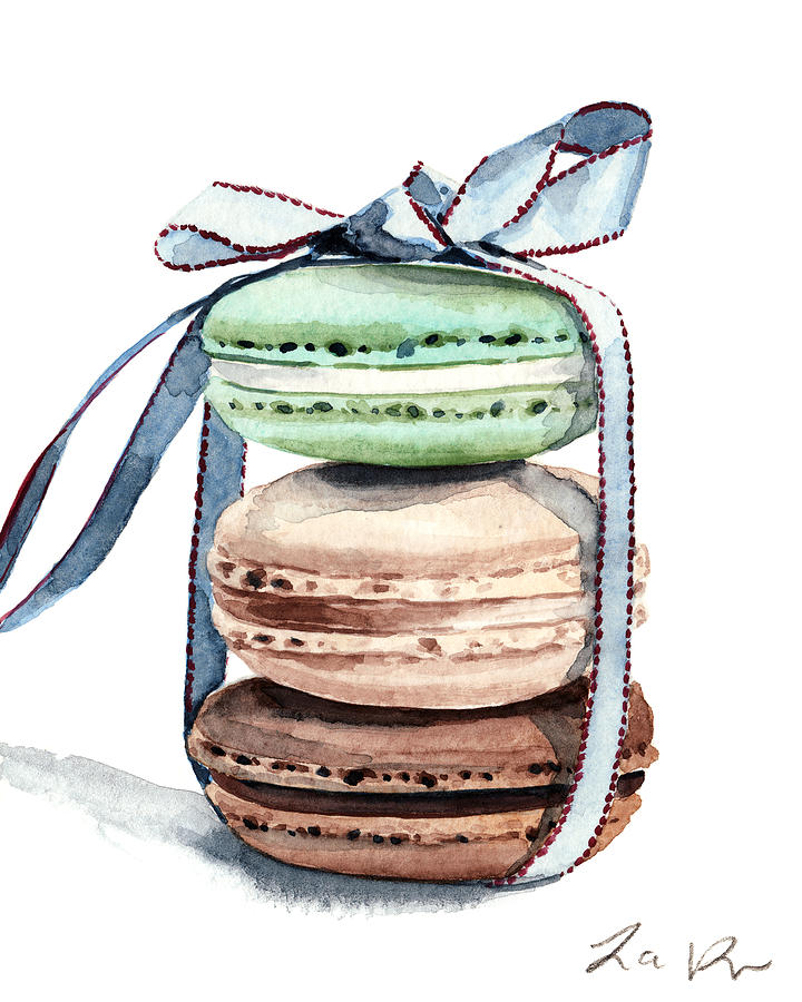 Paris Painting - Laduree Macaron Stack tied with a Bow by Laura Row