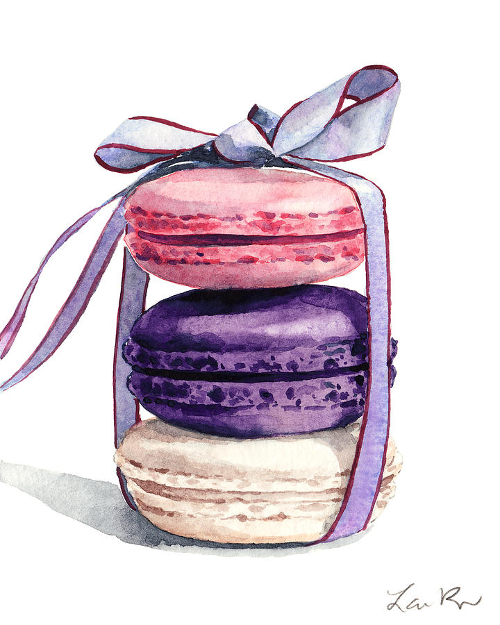 Paris Painting - Laduree Macaron Stack tied with a Bow Pink Violet by Laura Row