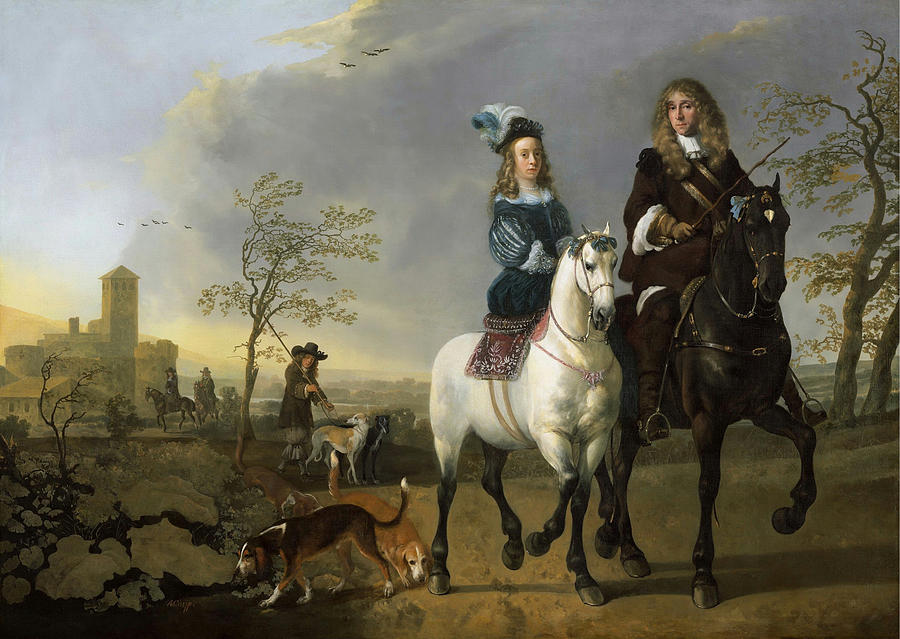 Lady And Gentleman On Horseback Painting by Celestial Images