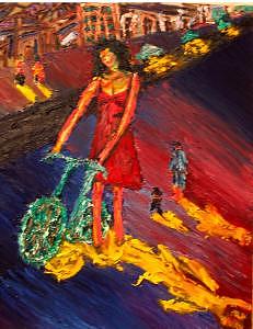 Lady And Her Bike Painting by Ira Stark Lady And Her Bike Painting by Ira Stark
