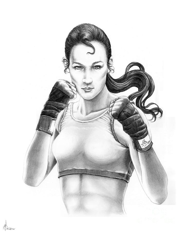 Sports Drawing - Lady Boxer by Murphy Elliott
