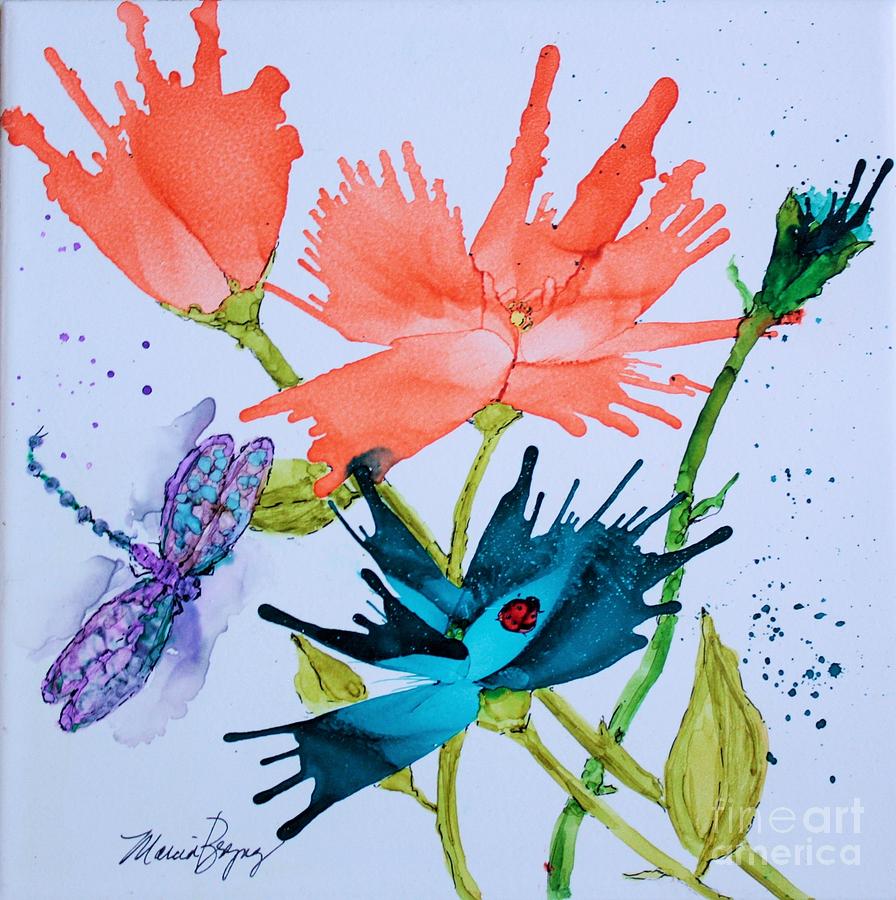 Lady Bug and Dragonfly Painting by Marcia Breznay