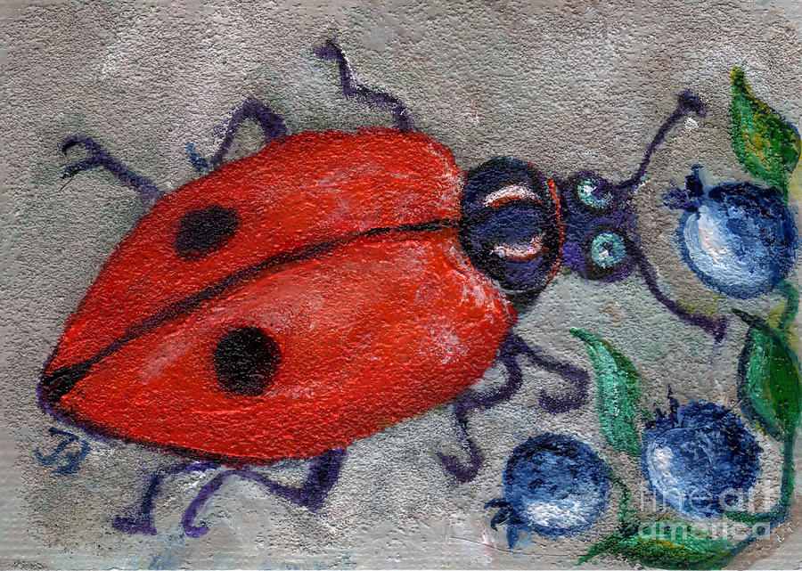 Lady Bug on Blueberries Painting by Doris Blessington