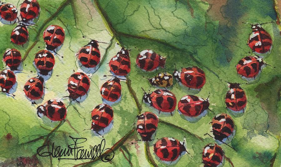 Lady Bugs in Laurel Painting by Glenn Farrell | Fine Art America