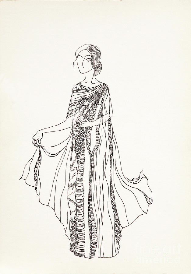 Black And White Drawing - Lady Costume by N Wolfgang