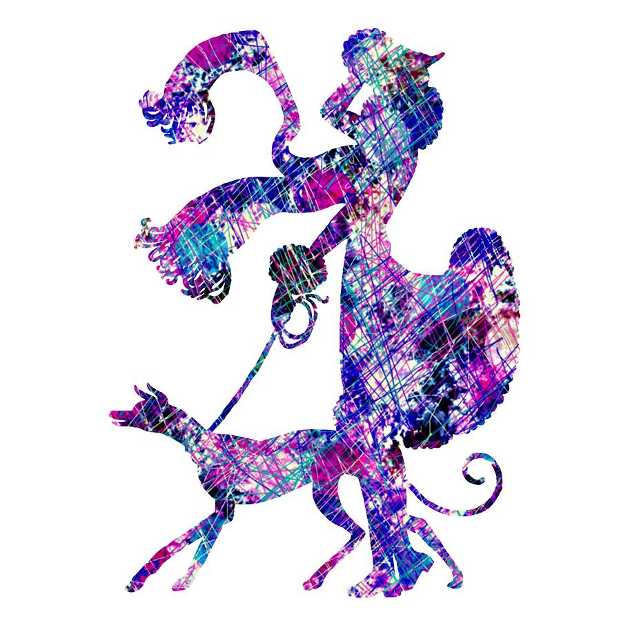 Lady Dog Walker Splashes Transparent Background Digital Art by Barbara St Jean
