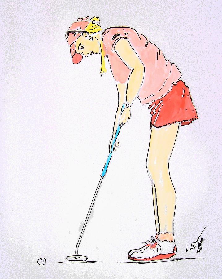 Lady Golfer Putting Painting by Leo Gordon. 