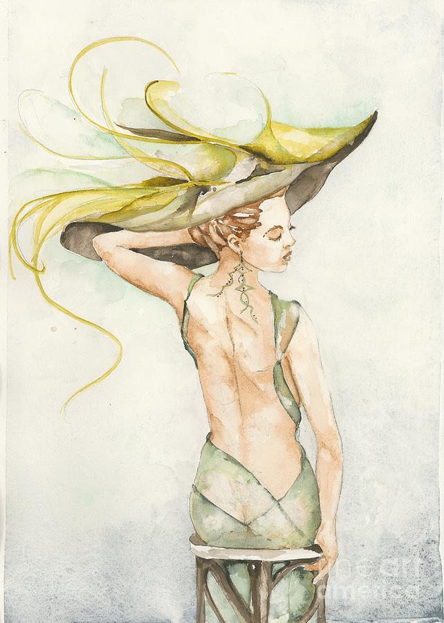 Lady In A Green Hat Painting by Norah Daily