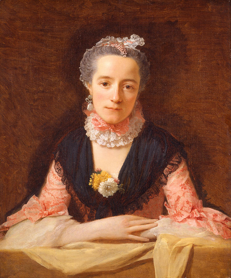 Lady in a Pink Silk Dress Painting by Allan Ramsay