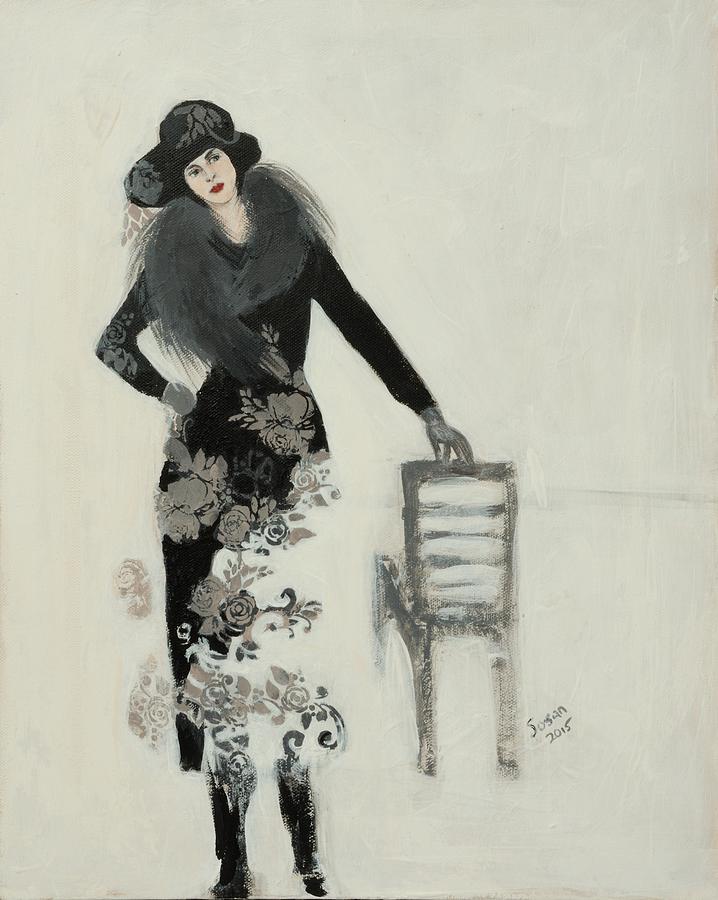 Portrait Painting - Lady in Black with Flowers by Susan Adams