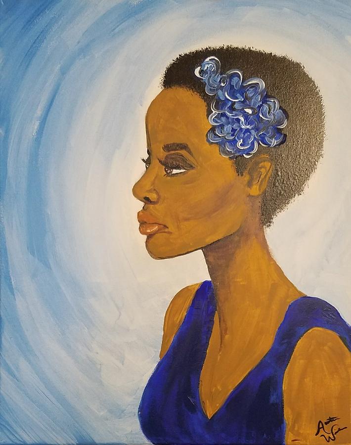 Flower Painting - Lady in Blue by Autumn Leaves Art