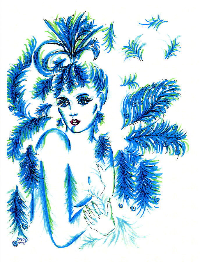 Lady in Blue Drawing by Judith Herbert