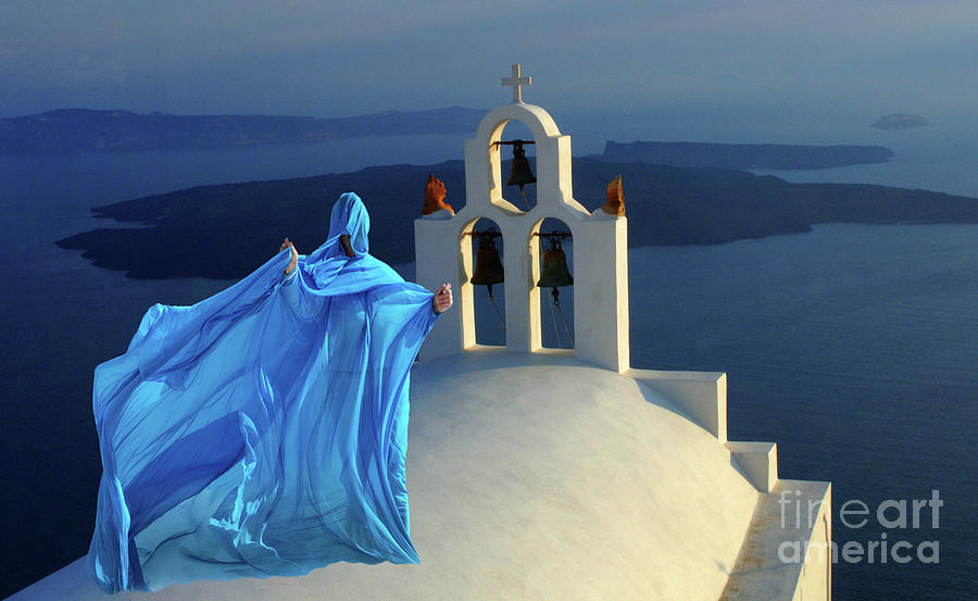 Lady In Blue Santorini Greece Photograph by Bob Christopher