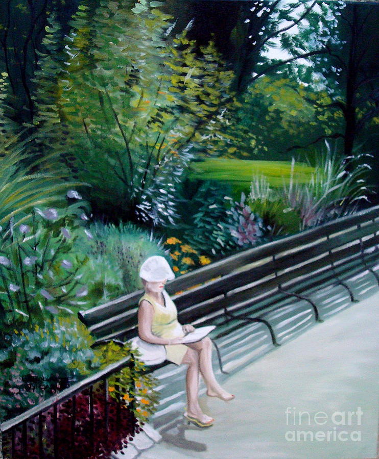 Lady in Central Park Painting by Elizabeth Robinette Tyndall