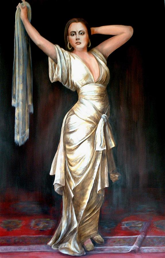 Lady in gold gown Painting by Patricia Rachidi